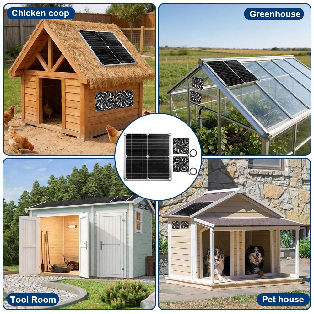 2 Stück Solar Ventilator, 12W Gewächshaus Ventilator Solar, Solarventilator, IP65 Wasserdicht SolarLüfter für Kleine Hühnerstall, Gewächshaus, Schuppen, Haustierhäuser, Zu-Oder Abluft