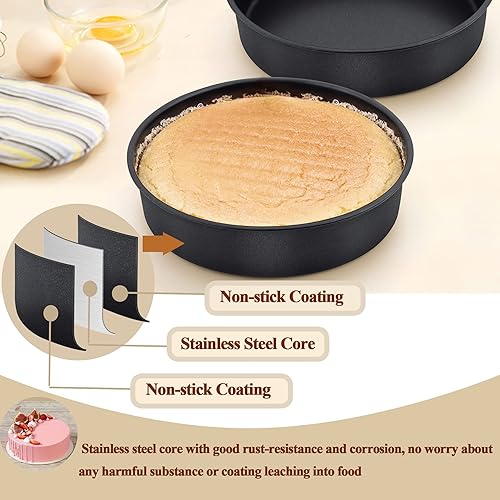 Miniatura 3 de LIANYU Juego de 3 moldes redondos de 6 x 2 pulgadas, antiadherentes negros para tartas de cumpleaños, para hornear bodas, moldes de acero inoxidable