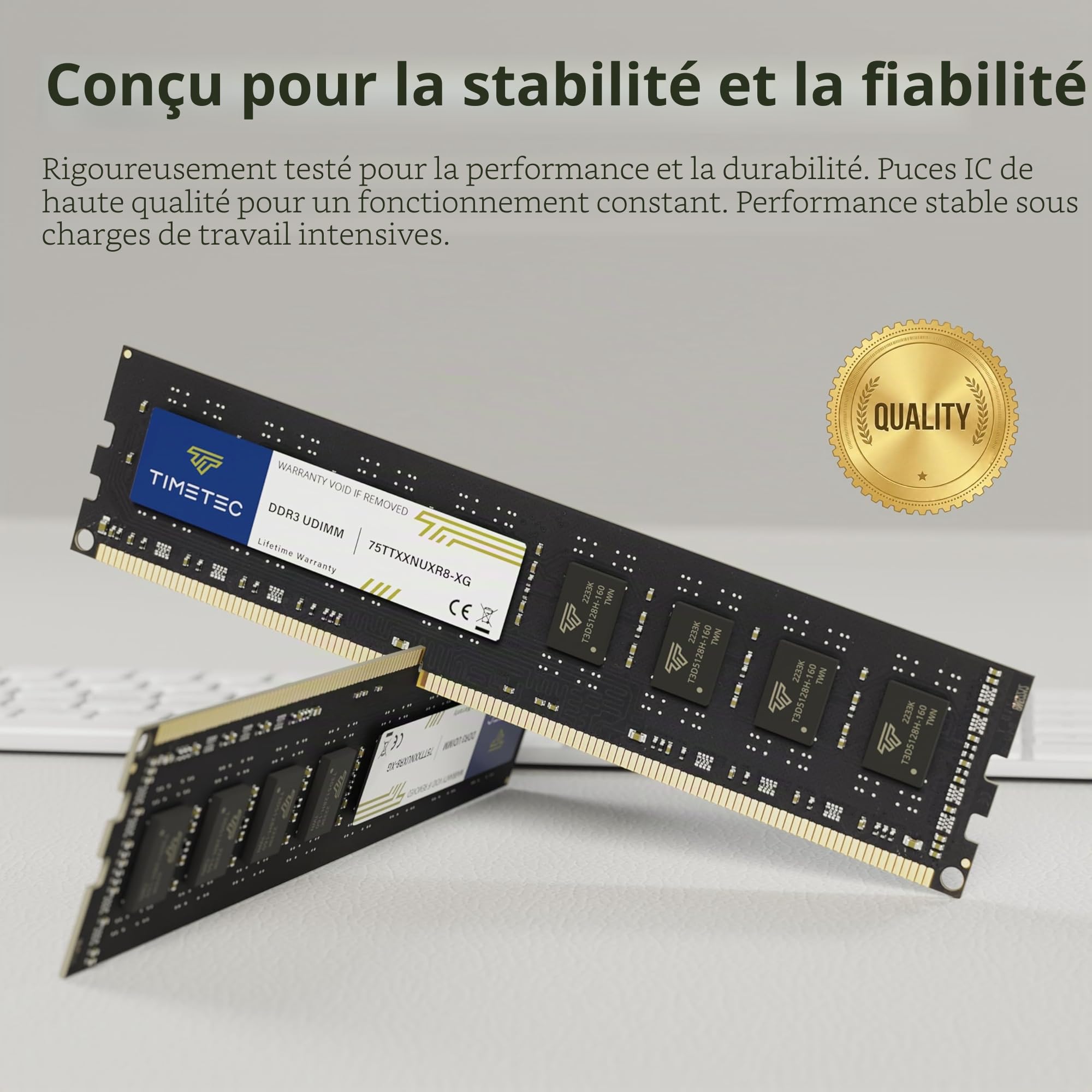 Timetec 8 Go DDR3L/DDR3 1600MHz PC3L-12800/PC3-12800 (PC3-12800U) Non-ECC sans Tampon 1.35V/1.5V CL11 2Rx8 Double Rang 240 Broches UDIMM Ordinateur de Bureau mémoire RAM Module Mise à Niveau