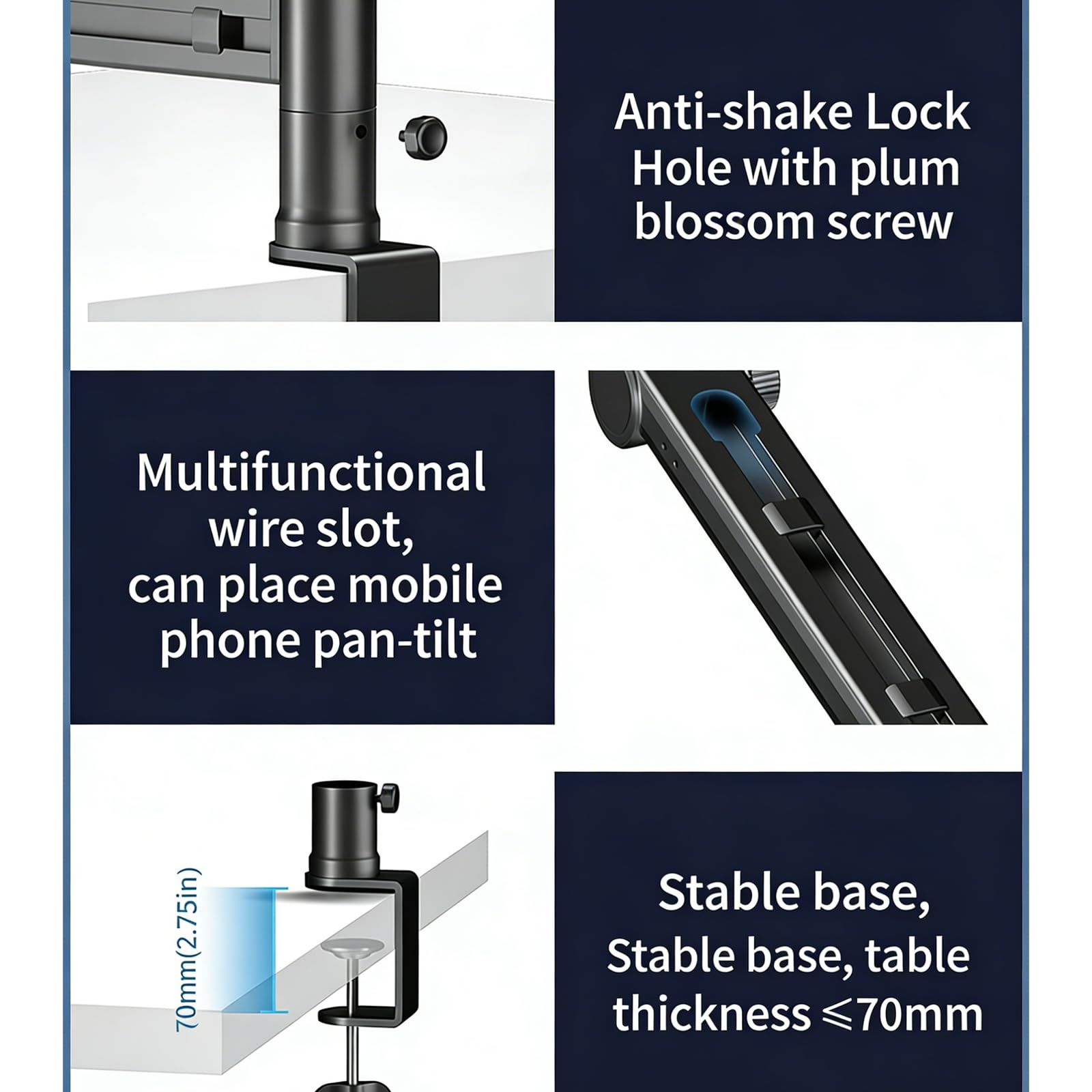 Soporte de micrófono de metal resistente, brazo articulado ajustable para configuraciones de vídeo auditivo profesional, soporte de micrófono ajustable, soporte de brazo articulado giratorio estable