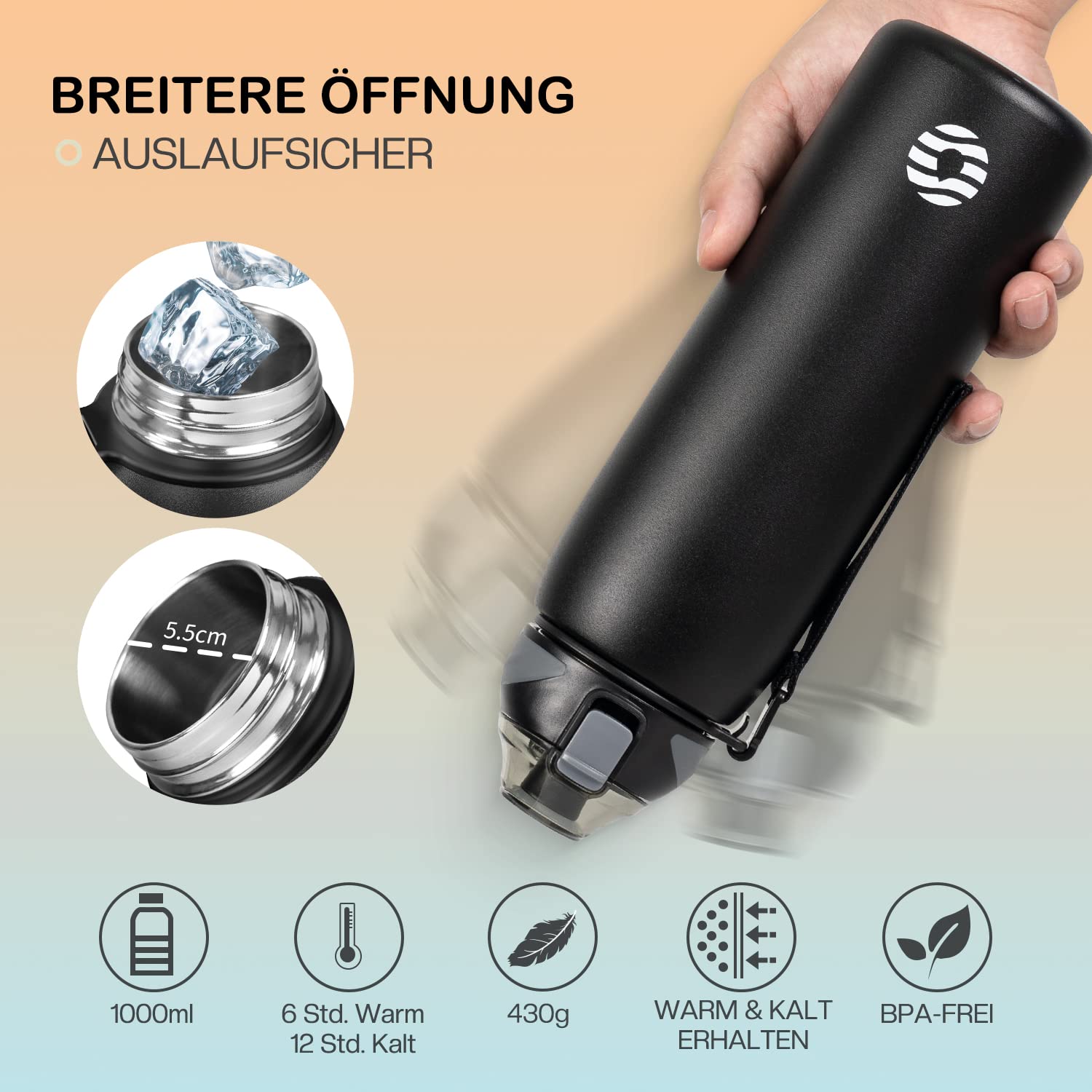 FJbottle Borraccia Termica acciaio inox 1L, 800ml, 600ml, 400ml Bottiglia Termica per bambini Senza Perdite - Senza BPA Borracce palestra per Scuola, Sport, Yoga, Palestra