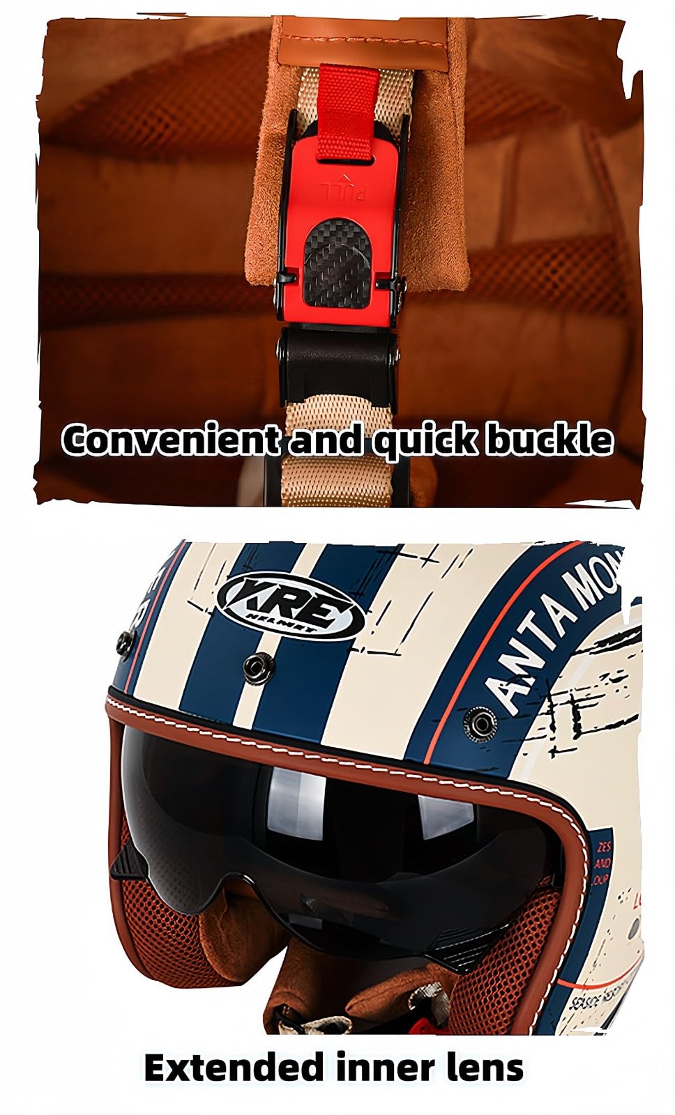 Jethelme 3/4 Halber Motorradhelm, Retro-Motorradhelm, DOT/ECE-Zugelassener Retro-Jet-Helm Für Damen Und Herren, Moped, Motorrad, Helikopter