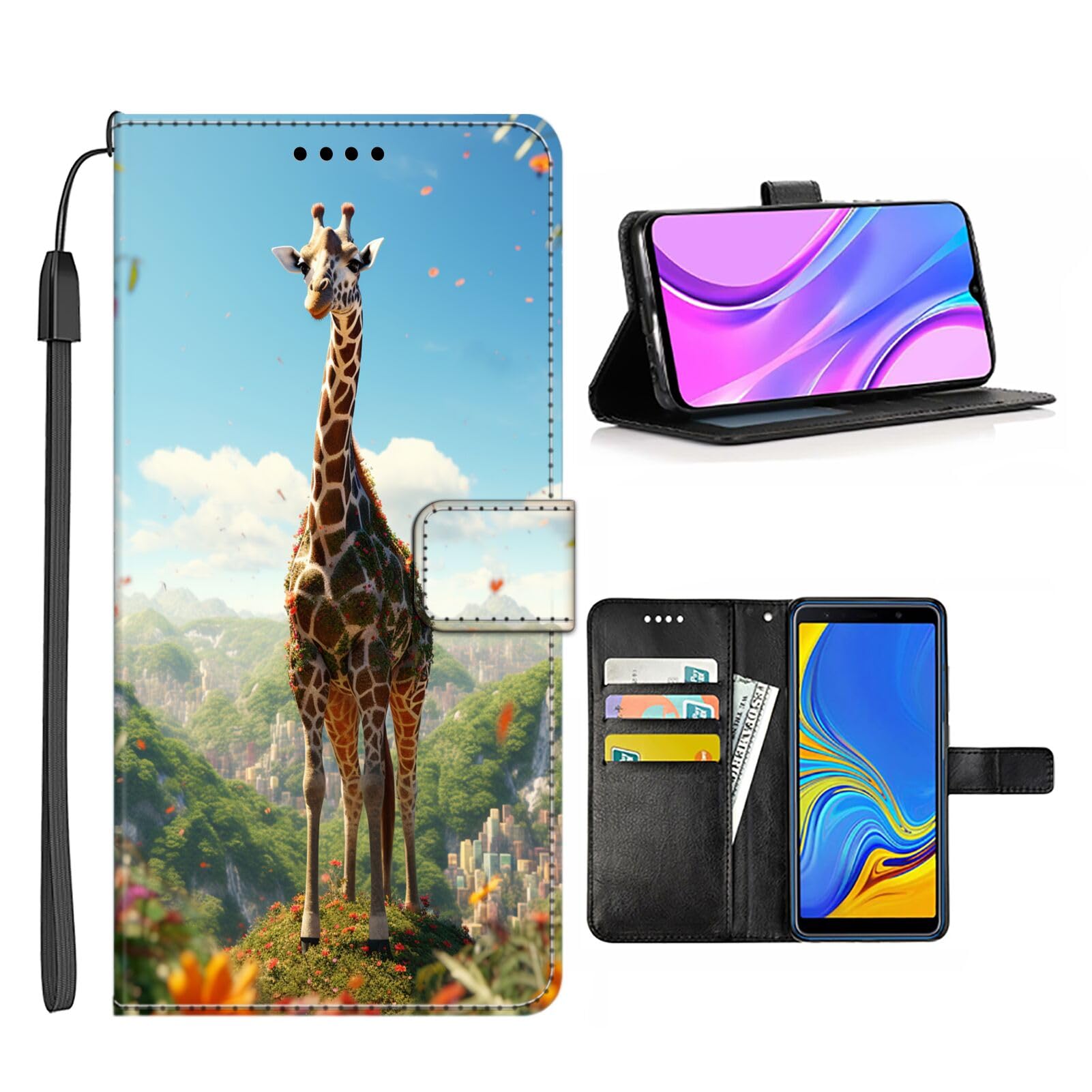 DAFEI Wallet Case for iPhone 11 Pro with Giraffe-aa425 Pattern PU Leather Flip Folio ID&Credit Cards Pocket Lanyard