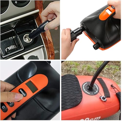 Miniatura 9 de Tuomico Max 20 PSI SUP Bomba de aire eléctrica con doble etapa de inflado y desinflado, bomba eléctrica digital LCD con 6 boquillas para tablas de