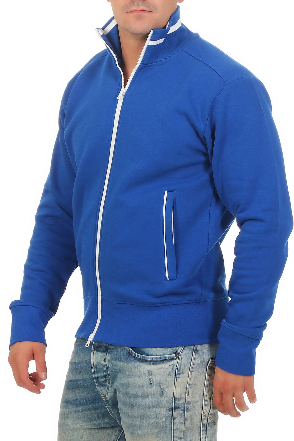 Happy Clothing Herren Sweatjacke ohne Kapuze - sportliche Trainingsjacke, Regular Fit, Fleece Innenfutter, gestreifte Freizeitjacke für Arbeit und Übergangszeit - weich bequem pflegeleicht langlebig