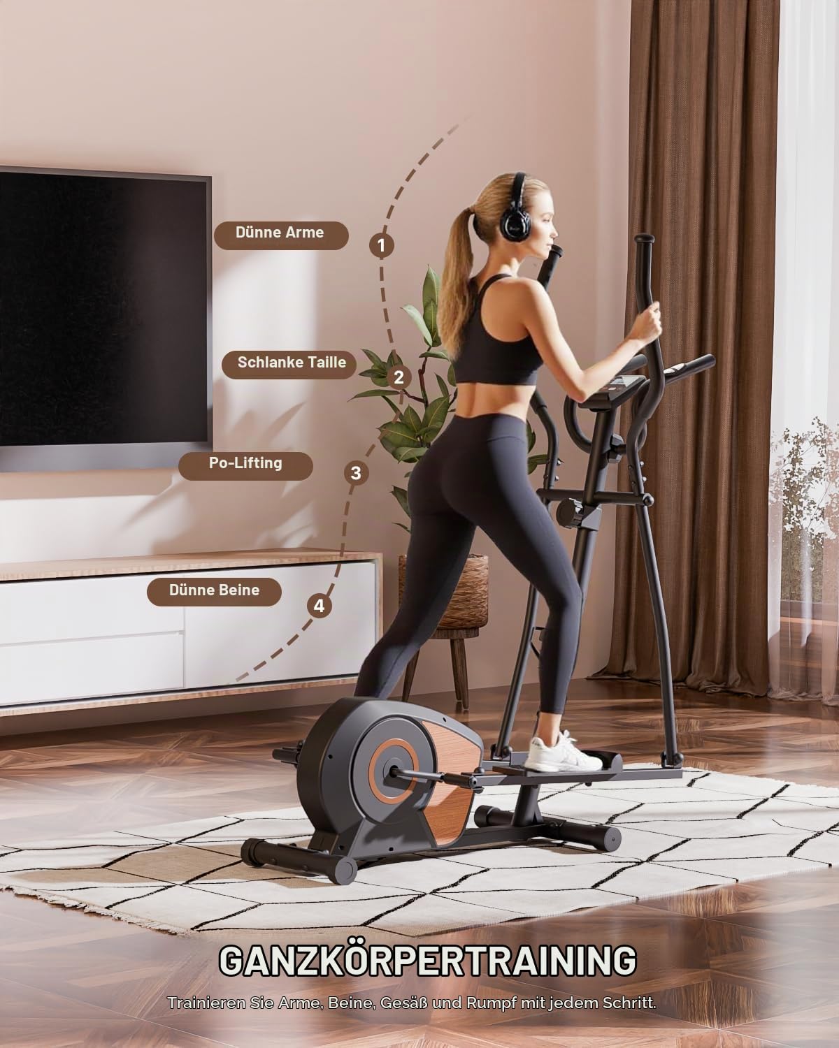 Crosstrainer Für Zuhause, Aeriflo S100C Magnetischer Ellipsentrainer Mit Bluetooth & App, 16 Widerstandsstufen, LCD-Display & Transportrollen, Ultraleiser Crosstrainer Für Cardio-Training