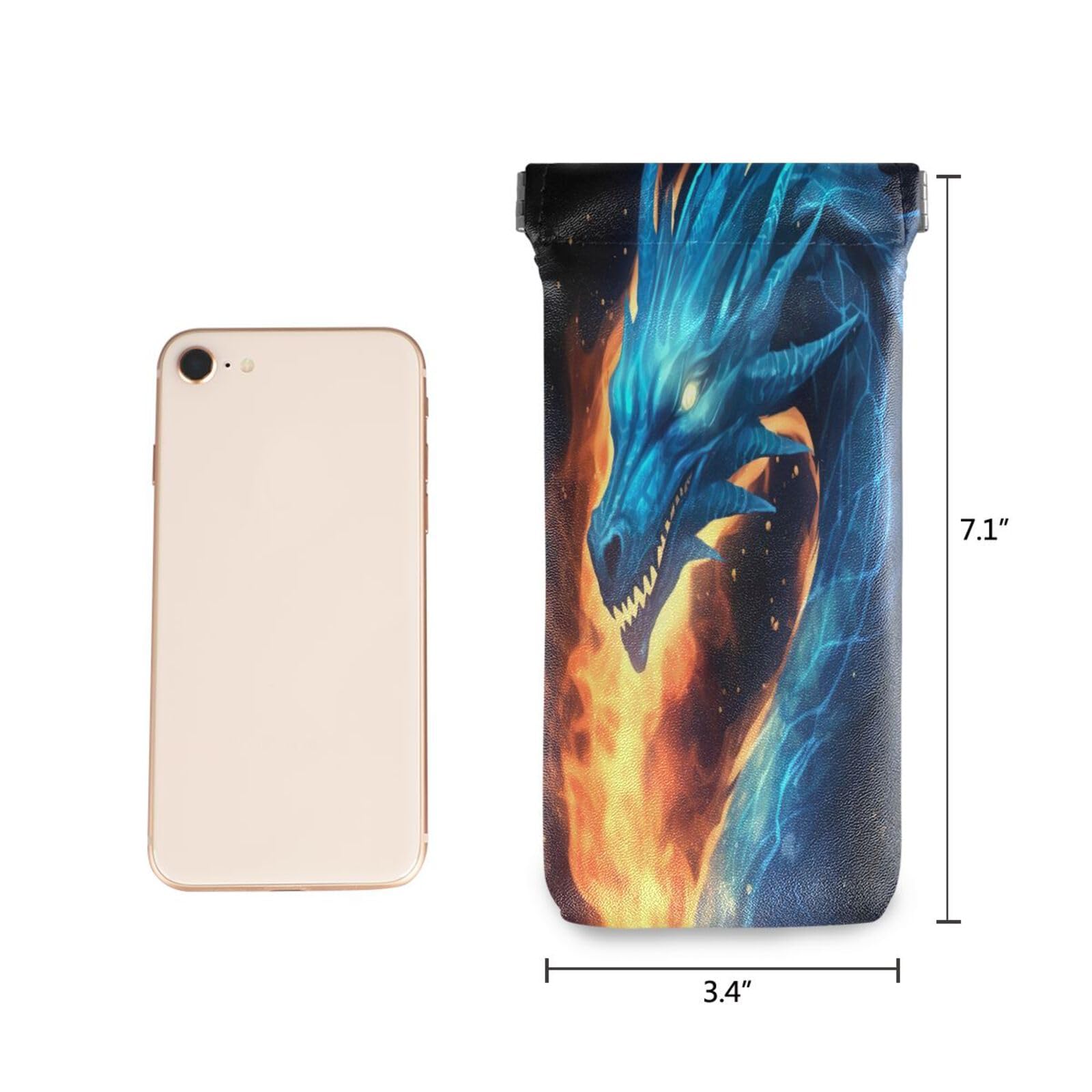 FLildon Fire Dragon Eyeglasses Pouch Squeeze Top Sunglasses Case Soft PU Leather Eyeglass Bag for Men Women