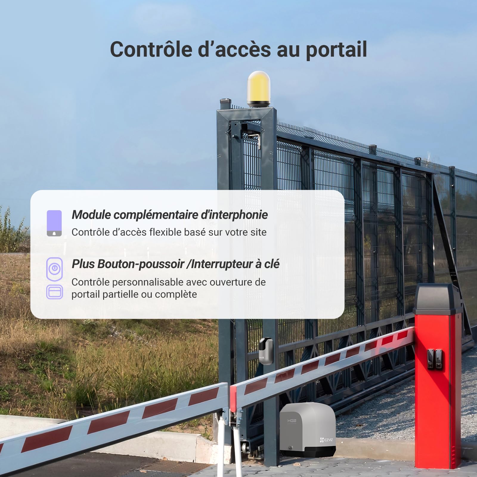 EZVIZ Moteur Portail Coulissant 400 kg Ouvre Portail Auto HG2 400 | Vantaux Max 6m, Sécurité avec Détection d'Obstacles,Batterie de Secours,Télécommandes&Contrôle APP, Facile à Installer