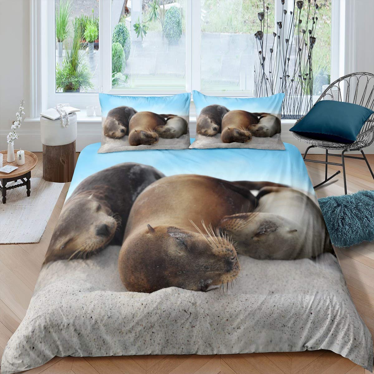 Housse de couette animaux marins 3 pièces pour lit enfant fille ou garçon