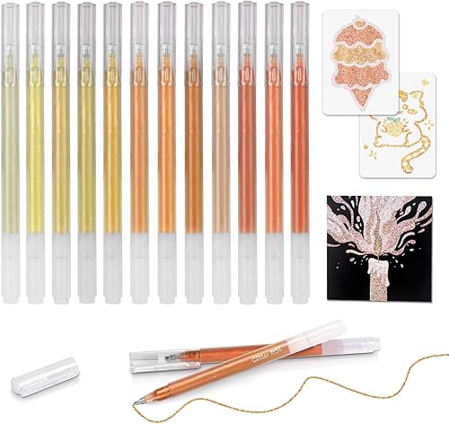Juego de 12 bolígrafos de gel con purpurina amarilla, punta fina de 0.039 pulgadas para papel negro y papel blanco, bolígrafos de gran capacidad
