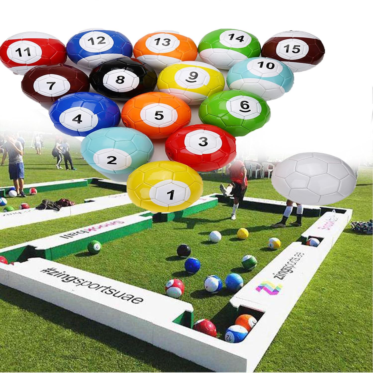 Billiards Soccer Football Snooker Balls Table Games Set - Giant Leather Kick Billiards for Backyard and Rooms -16Pcs Street Game Kit
