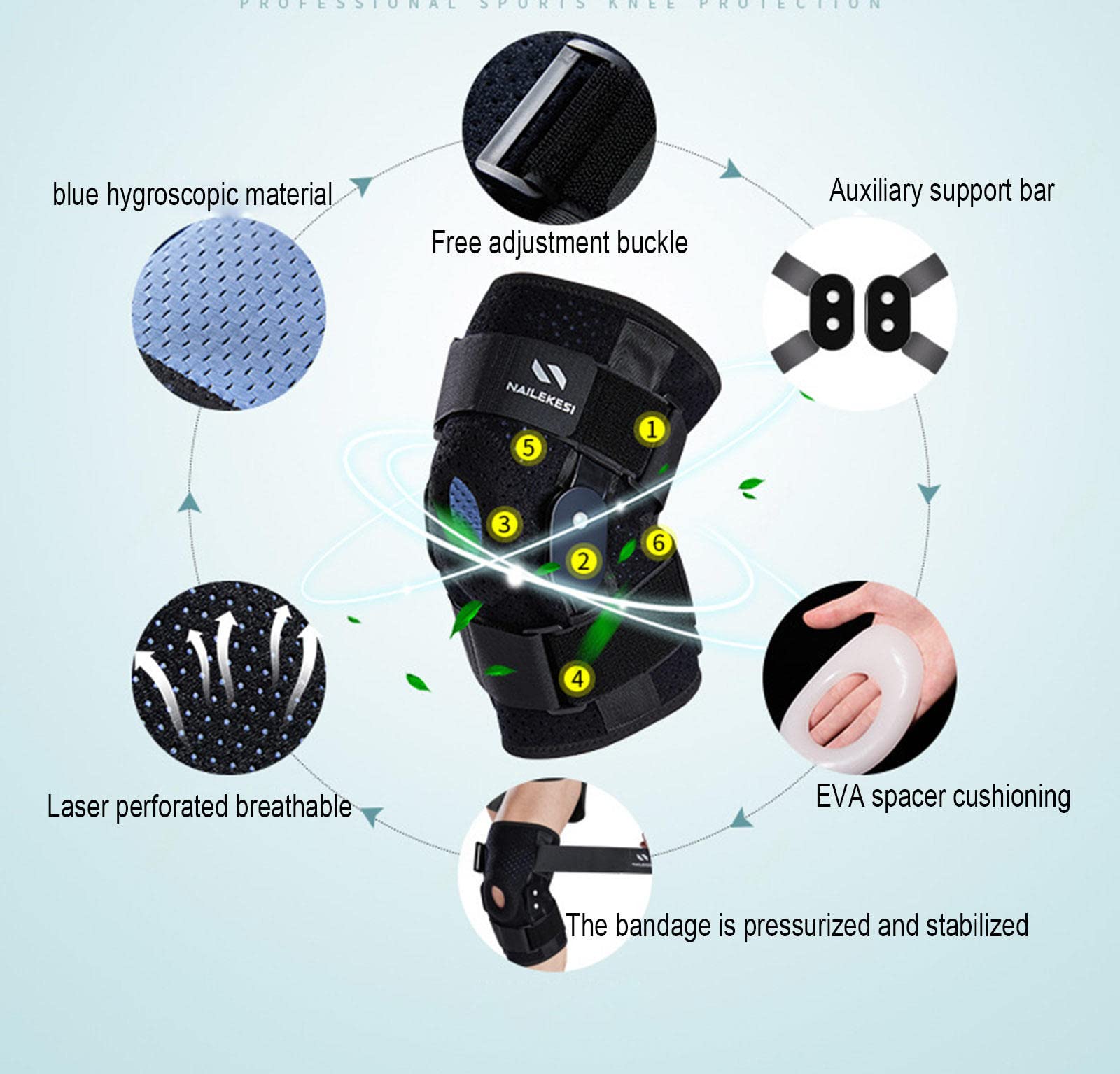Rodillera, Soporte de Rodilla con estabilizadores Laterales y Almohadilla de Gel, Soporte de Rodilla Grande Ajustable de Neopreno para Artritis, Alivio del Dolor Articular, ACL,