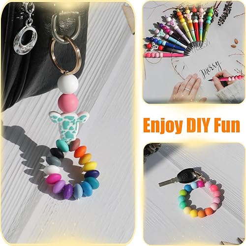 Miniatura 8 de 120 cuentas de silicona de 0.59 pulgadas (0.591 in), 24 colores mezclados, cuentas sueltas para la fabricación de joyas, manualidades de bricolaje,