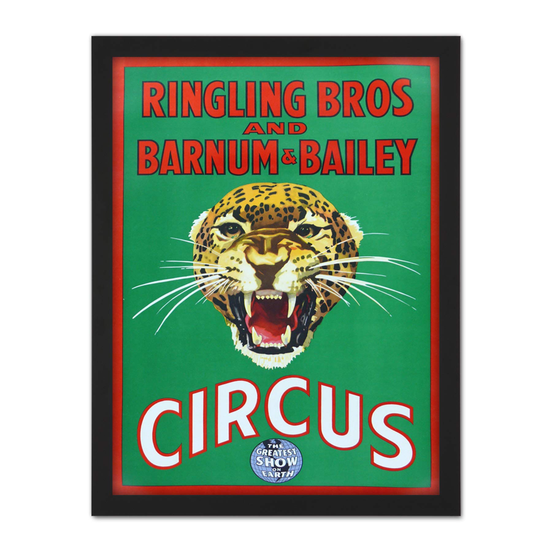 Wee Blue Coo Ringling Bros Barnum Bailey Circus Jaguar Artwork Framed Wall Art Print 18X24 Inch
