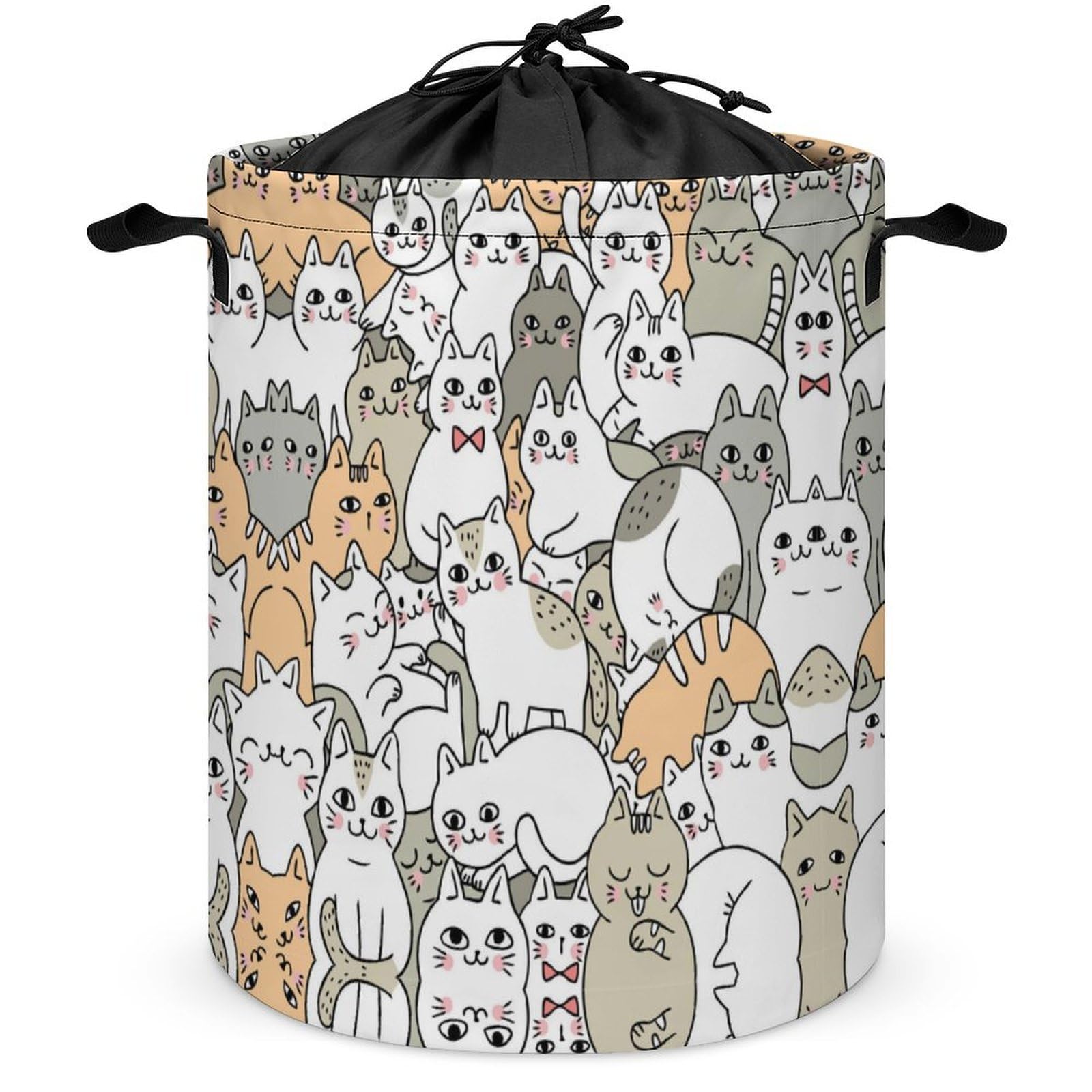 Qjjinxior Drawstring Laundry Hamper, Cat Pattern Laundry Basket, Washing Basket with Handle