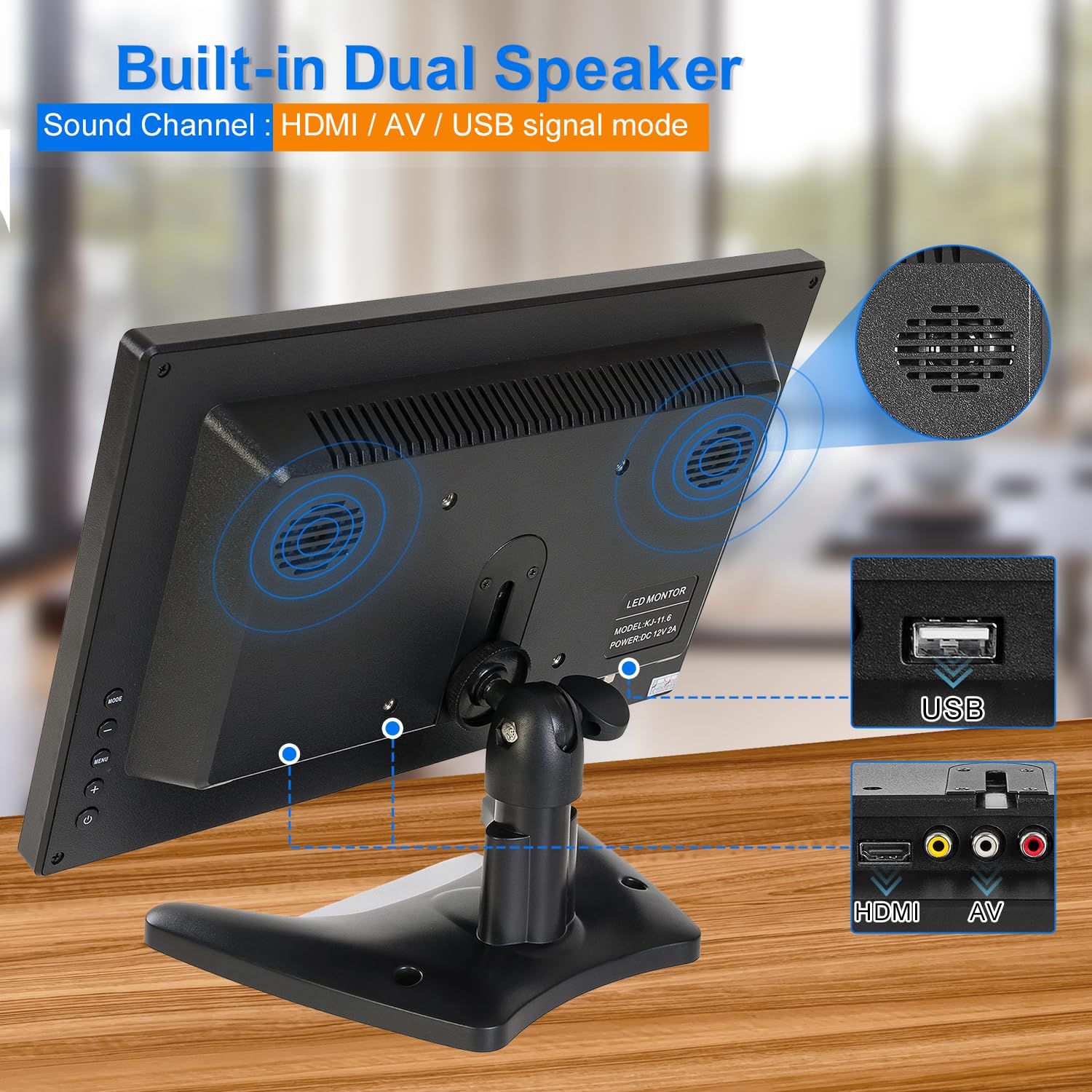12 pollici FHD Small IPS Monitor LCD Display 1920 x 1080 60 Hz 16:19 con ingresso BNC VGA AV Altoparlante incorporato per telecamera di sicurezza CCTV DVR PC STB console di gioco