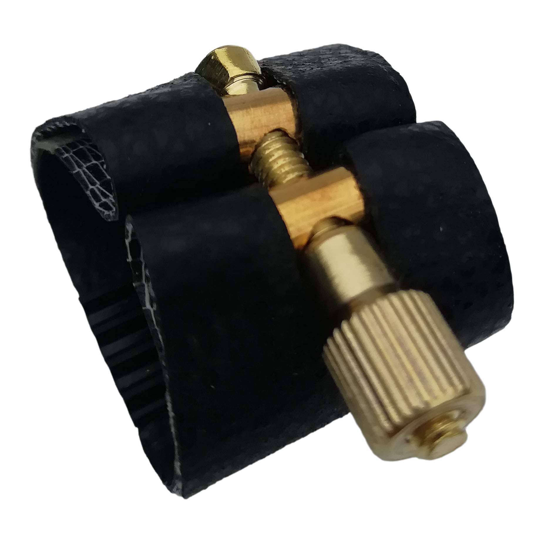 Soprano Sax Saxophone Ligature Black, Artificial Leather Compact Durable Ligature Fastener for Soprano Sax Saxophone Rubber Bakelite Mouthpiece Musical Instruments Tool with Leather Clip