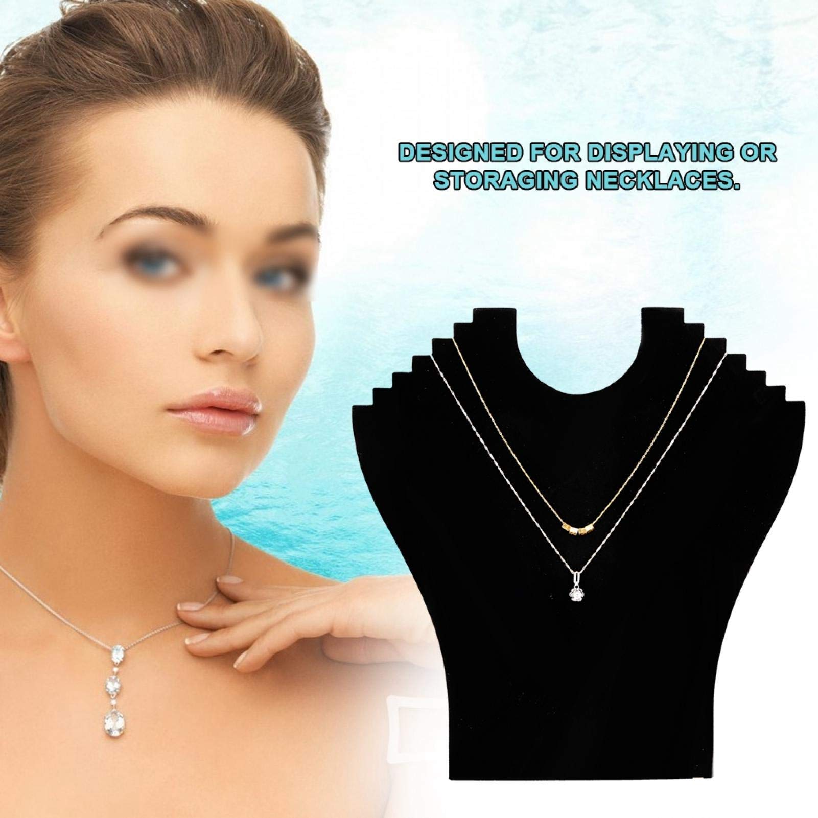 ZJchao Necklace Display Bust Black, Necklace Jewelry Display Stand Black Flannel Necklace Pendant Chain Holder for Bracelets Chains Organizer Holder Jewelry Bust Hanger Holder Rack Necklace Pendant
