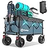 Collapsible Wagon Cart with Big All-Terrain Beach Wheels, Foldable Heavy Duty Wagons with Cup Holders, Utility Carts for Camping, Garden, Outdoor, Grocery, Sports. Blue & Gray