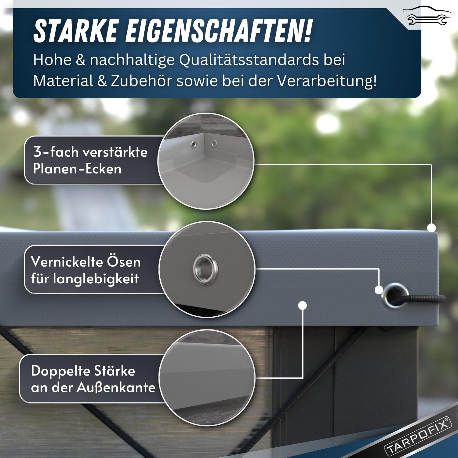 Tarpofix® Anhänger Plane 217 x 117 cm mit Planenseil | Flachplane aus PVC Planenmaterial | Verstärkte Unsinn Plane für 750kg PKW Hänger | Abdeckung | Grau