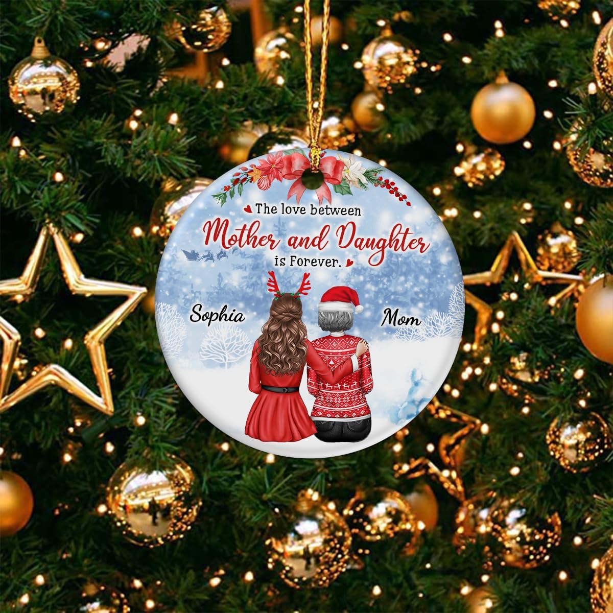 wowcugi Personalized Mother Daughter Ornament Mom Christmas Ceramic Ornaments The Love Between Mother Daughter is Forever Ornament Gifts for Moms Daughters Mothers Xmas Keepsake Gifts Decorations - Image 6