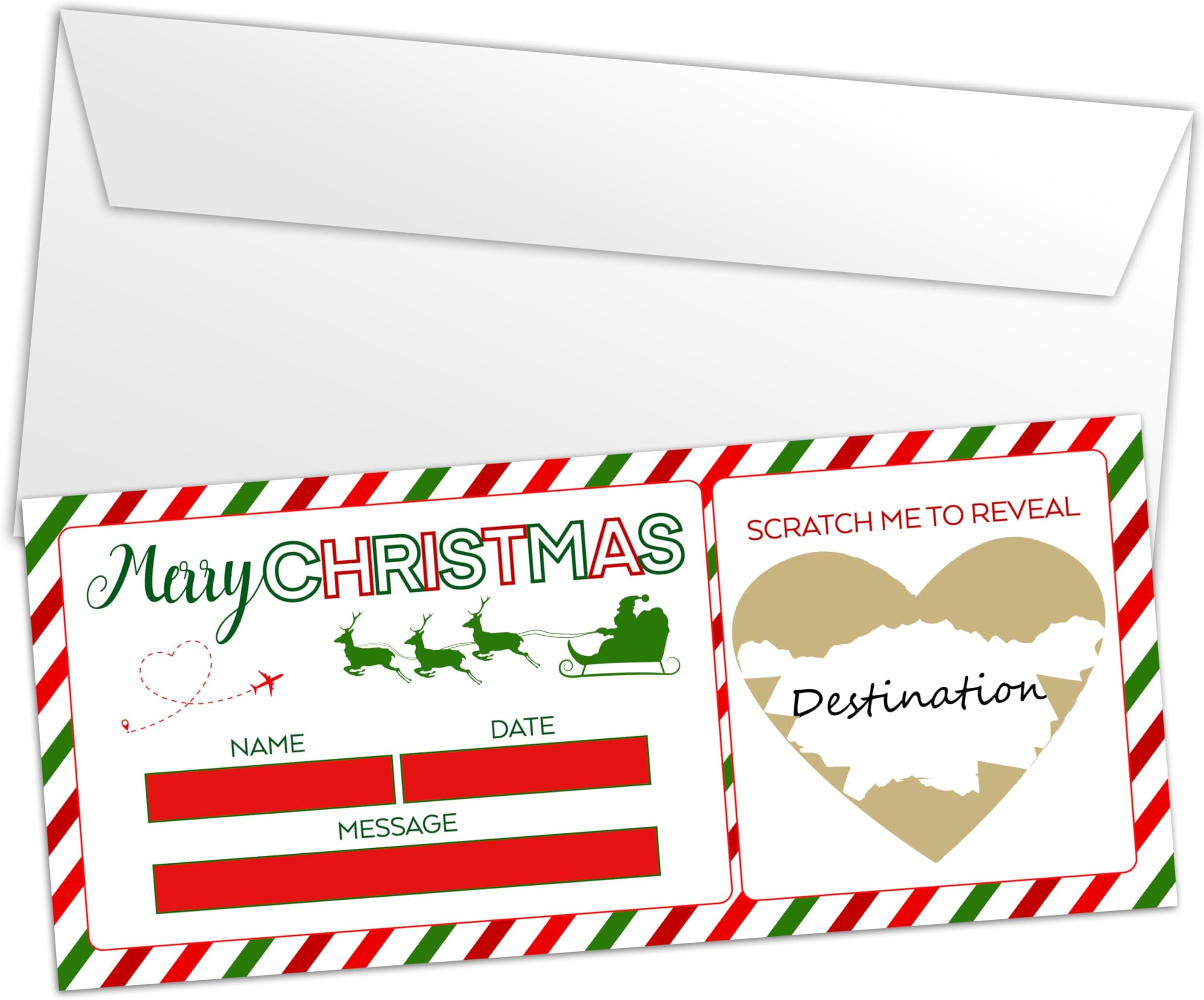 Christmas Boarding Pass Tickets with Envelope, Surprise Ticket Scratch Reveal Card for Christmas Birthday Wedding, DIY Surprise Gifts for Kids Family Couple Friend (1 Set) -08