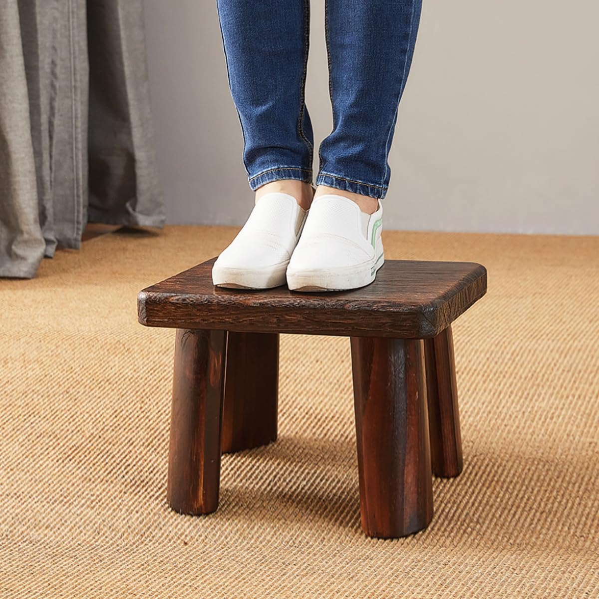 Wooden Stool, Rectangular Bedside Step Stool, Step Ladder for Kitchen & Bathroom, Foot Rest Stool Under Desk, Super Sturdy Hold Up to 500 LBS (14.2"x10.6"x10.6")