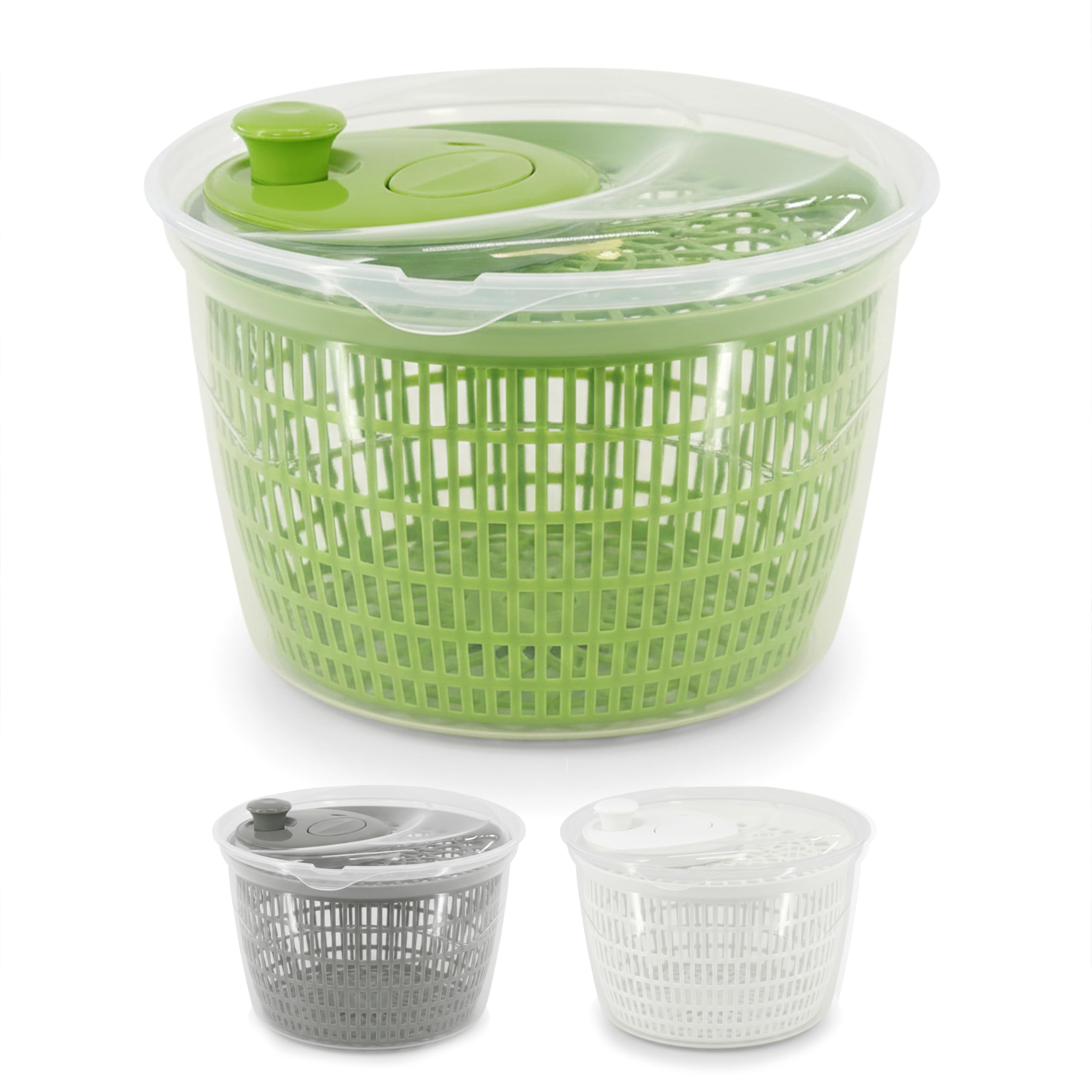Geezy Assorted, Clear Manual Salad Spinner - Vegetable Washer & Lettuce Dryer With Colander Basket - Kitchen Gadget For Fruit, Greens & Pasta, Assorted Colours, 24Cm