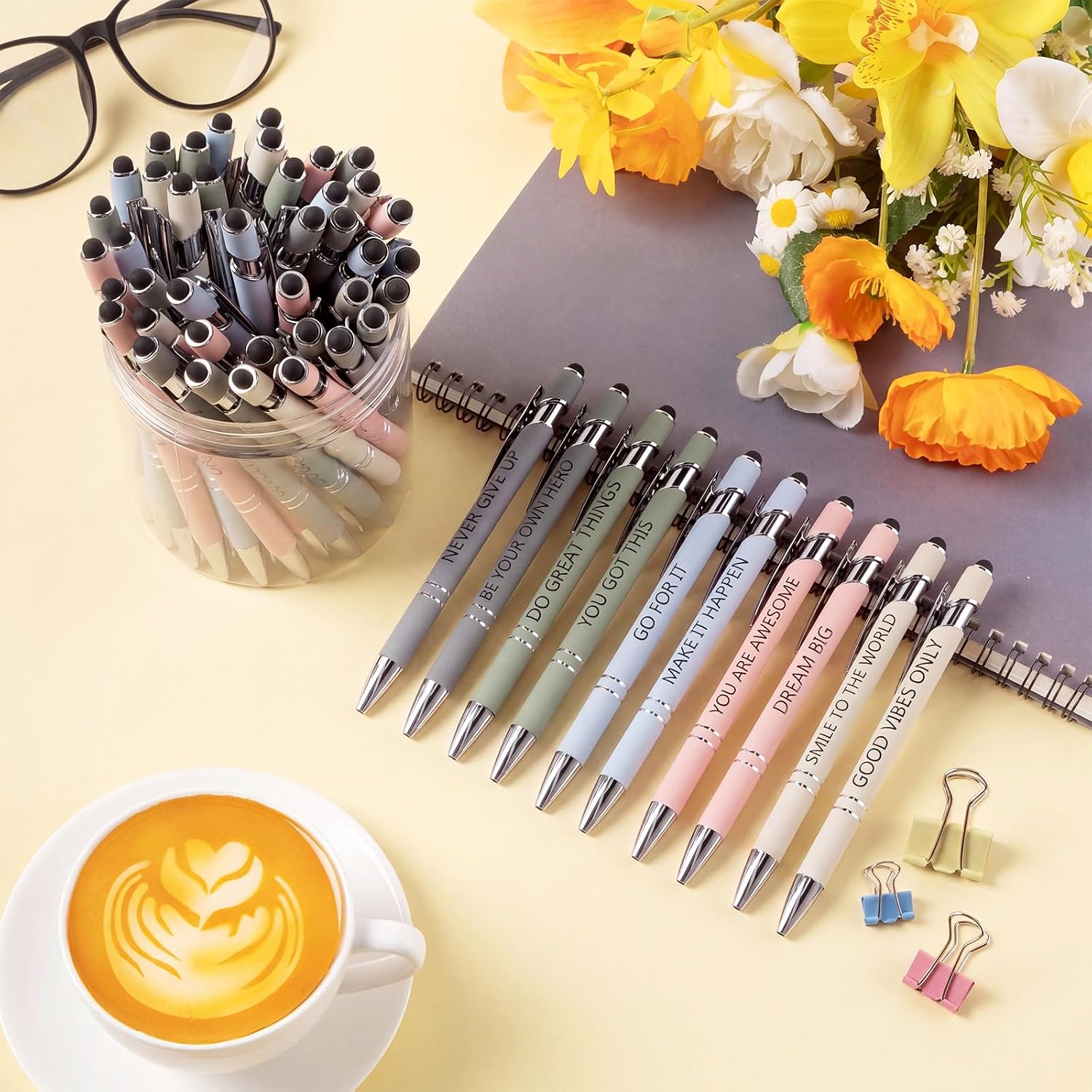 50 Pcs Motivational Pens Bulk with Inspirational Quote, 5 Colors, Rustic image 3