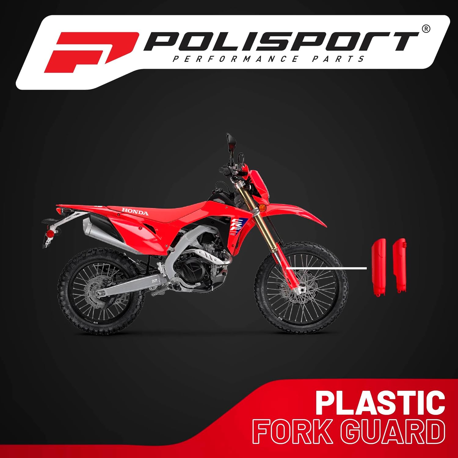 Polisport Fork Guard FWA for Honda CRF250R/450R/RX 2019-2024 | High-Impact Polypropylene, OEM Fit, Red, Full Wrap Motocross Fork Protection