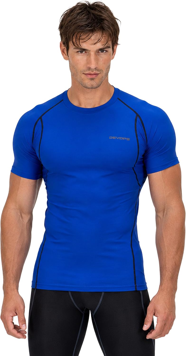 DEVOPS 3 Pack Men's Cool Dry Compression Baselayer Short Sleeve Shirts Top