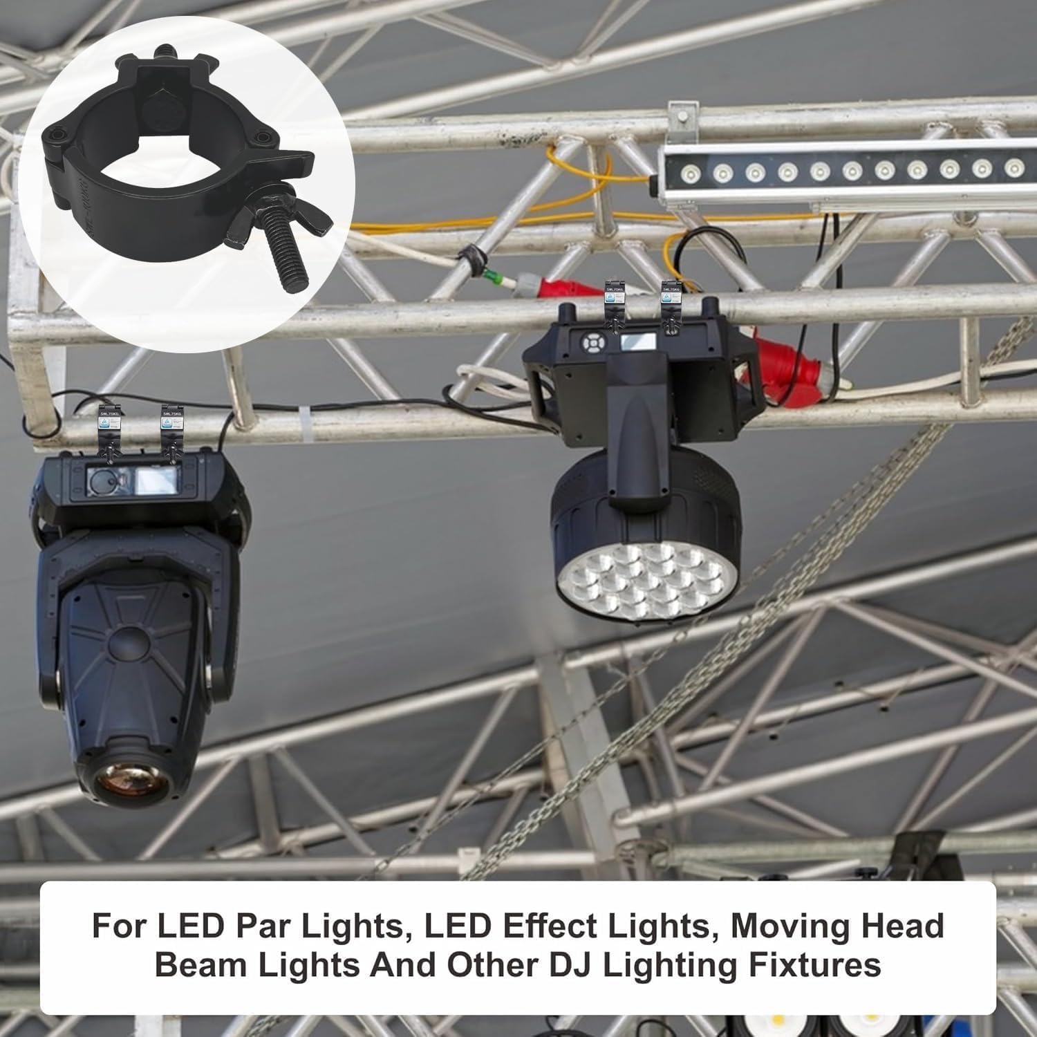 12 Ganci Professionali in Alluminio Nero per Truss 48-52mm - Attacco Rapido per Luci Palco, Eventi e DJ