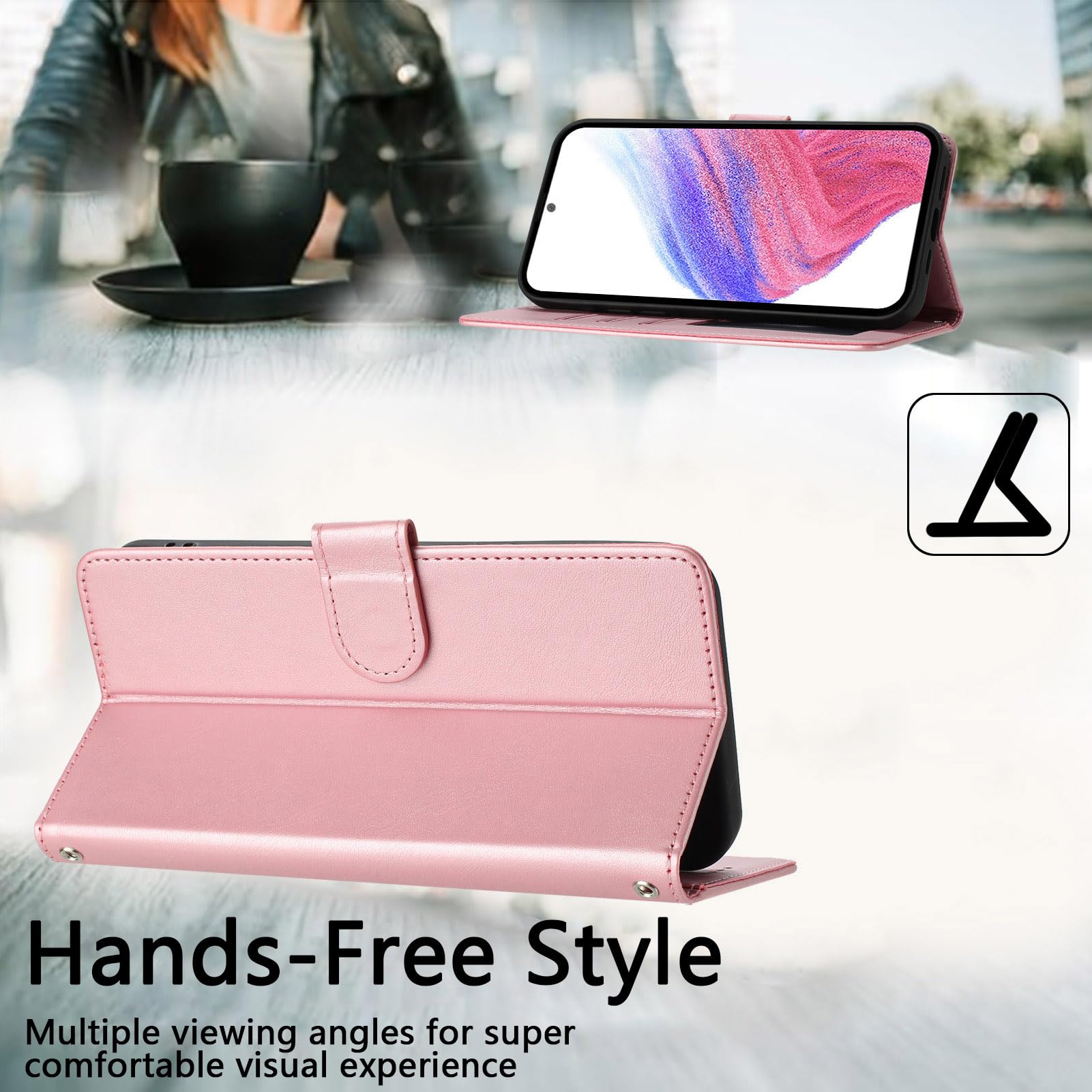 Shingtomua For Motorola Moto G05 / G15 / E15 Case Wallet With Card Holder Kickstand Magnetic Soft Leather Flip Fold Cover For Moto G05 (Pink - View #8