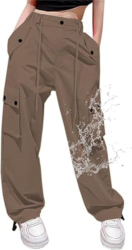 Cromoncent Womens High Waist Parachute Pants Y2K Cargo Trousers with Pockets, Co