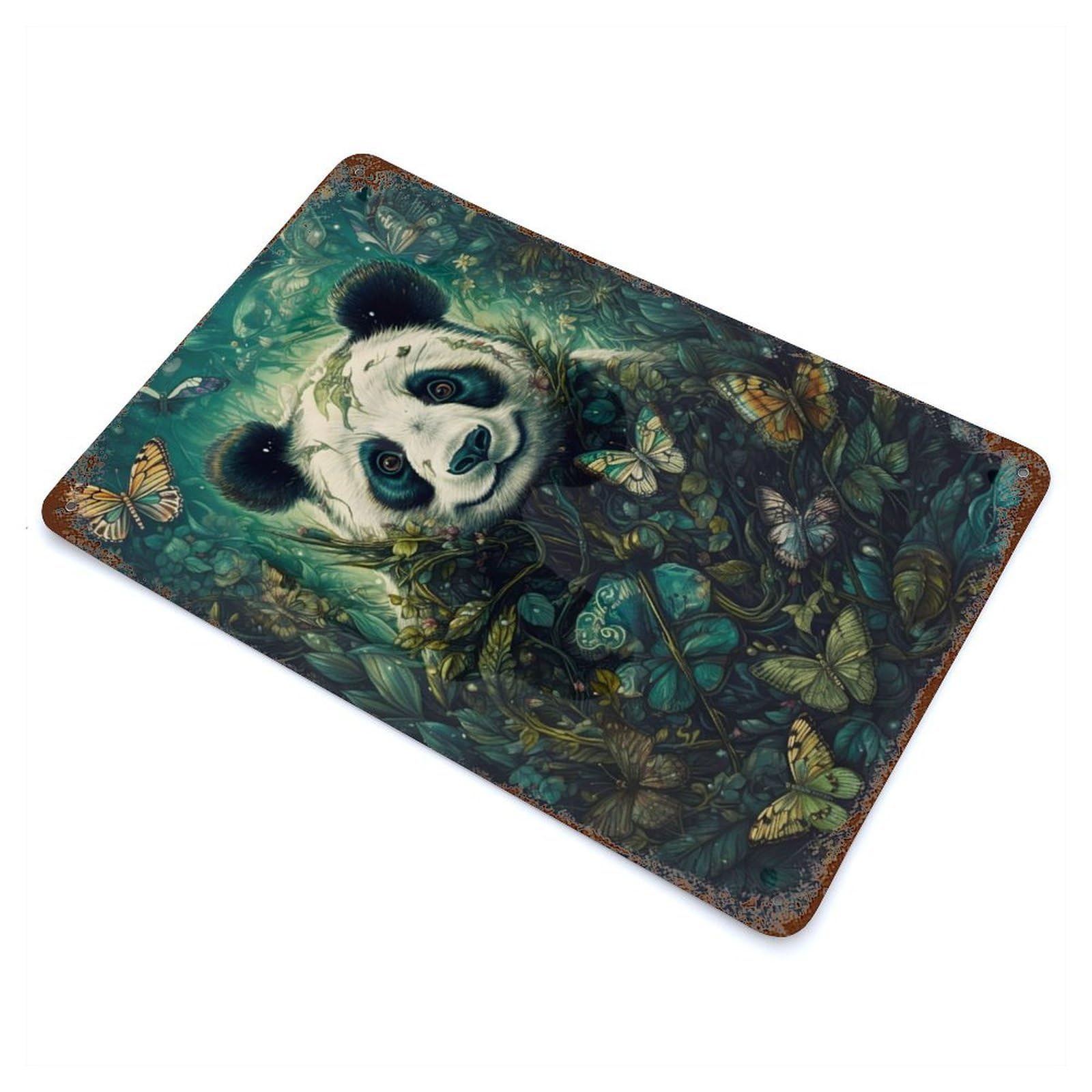 Panda Butterfly 11.8"x7.9" Vintage Metal Tin Sign, Novelty Wall Decor for Basement, Hobby Room And Garage Decor
