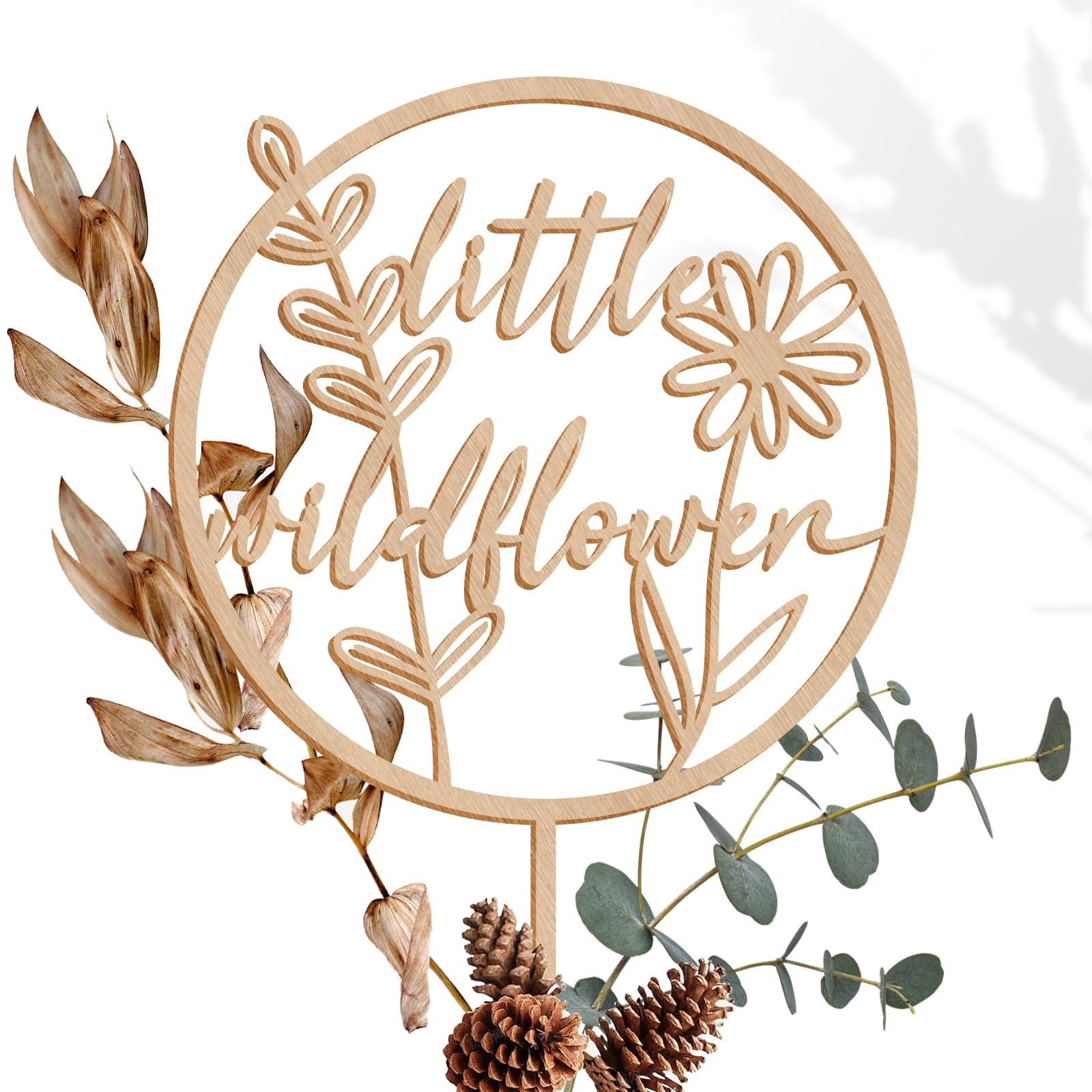 Wooden Wildflower Cake Topper, Little Wildflower Birthday Decorations, Baby Girl Floral Cake Topper for Baby Shower, One Birthday, Gender Reveal, Wildflower Party