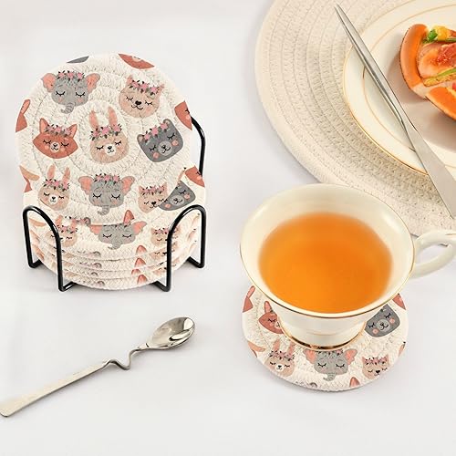 Miniatura 5 de Cute Sleeping Animals Drink Coasters Absorbent Set of 6 with Holder Coasters for Drinks Absorbent Table Cup Coasters Posavasos para Mesa