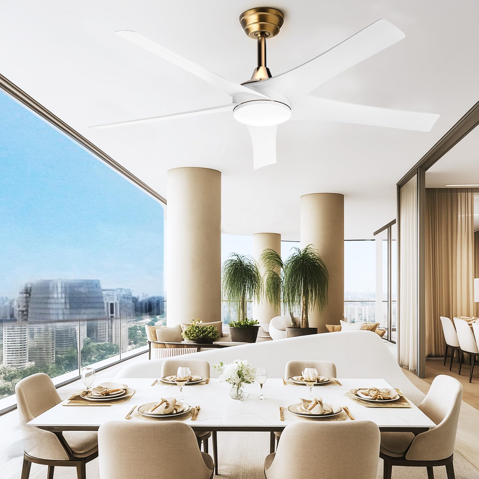Ceiling Fans with Lights 52 Inch Luxury Modern Ceiling Fan with Light and Remote Control Flush Mount Energy-Saving