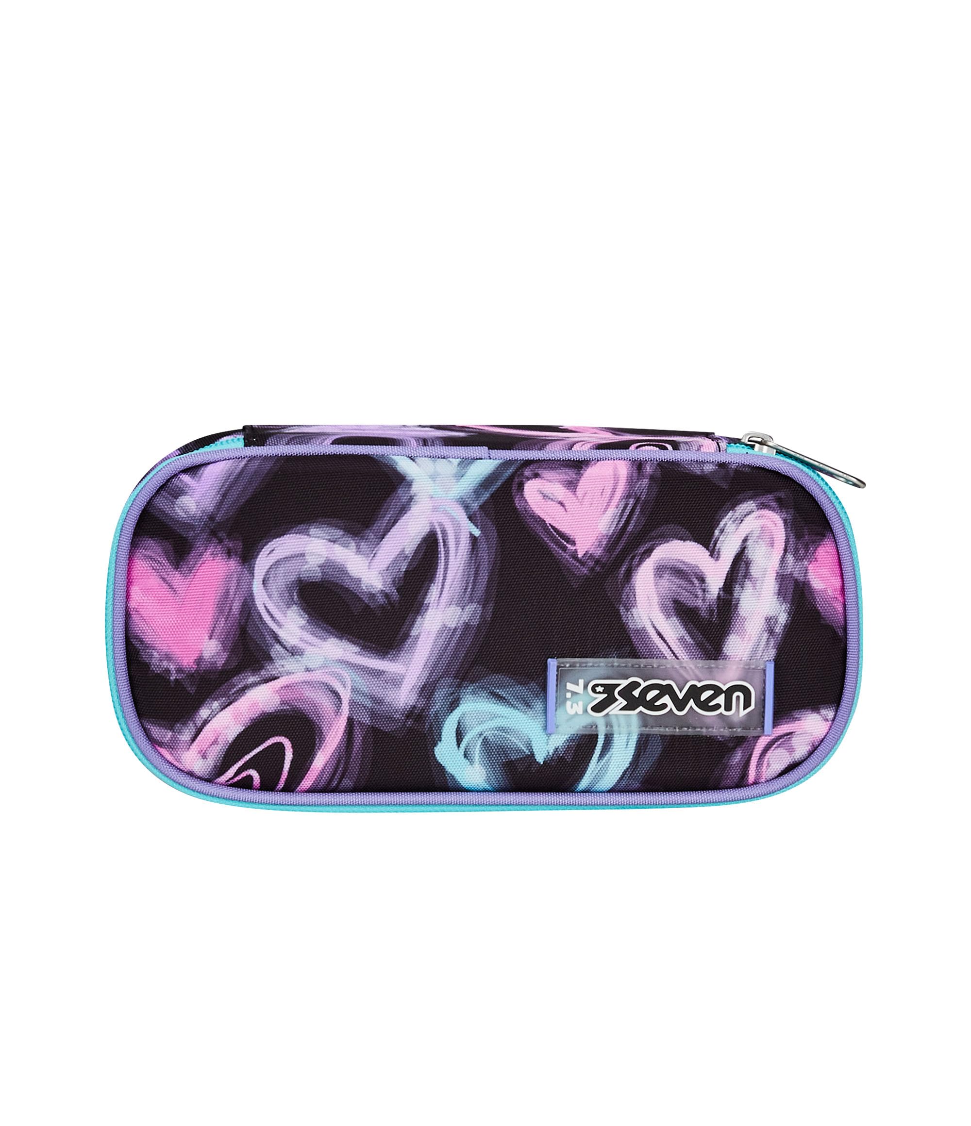 Seven Portapenne Scuola Round Plus, Nero. Rosa, Brilliant Heart, Bustina Ovale Con Tasca Interna ed Elastici Porta Penne, Accessori Zaino, Elementari, Medie, Superiori, Bambina Ragazza