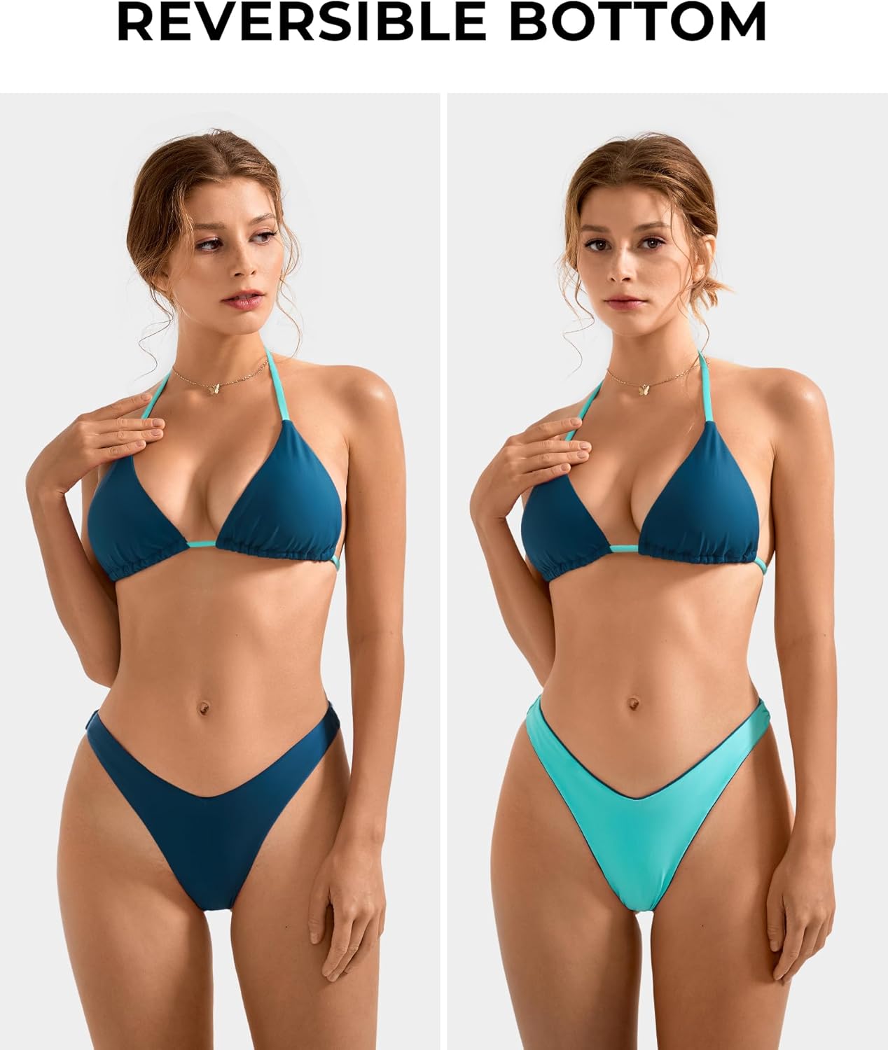 SUUKSESS Women Halter String Two Piece Bikini Sets Reversible Thong Swimsuit - Image 3