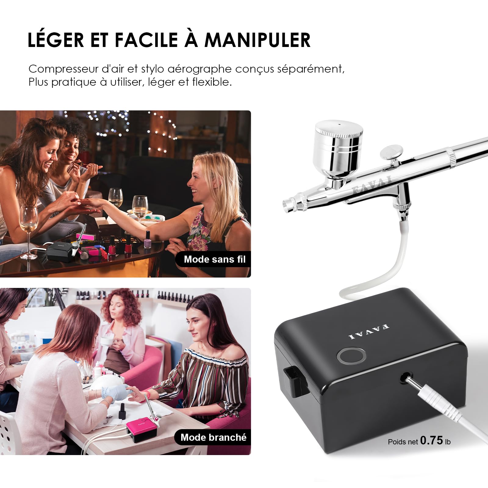 FAVAI Kit Aérographe, Compresseur d’Aérographe Mini Portable Pression Réglable, Rechargeable Haute Précision Compresseur d’Aérographe, Cosmétiques, Stylisme, Peinture (Rose)