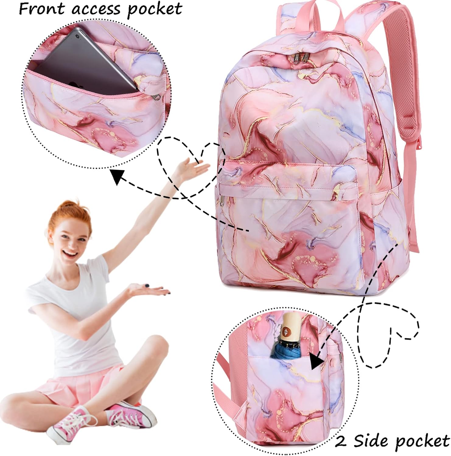 Jumpopack Backpack for Girls School Backpacks for Girl School Bag for Kids Bookbag Teen Girls Backpack with Lunch Box