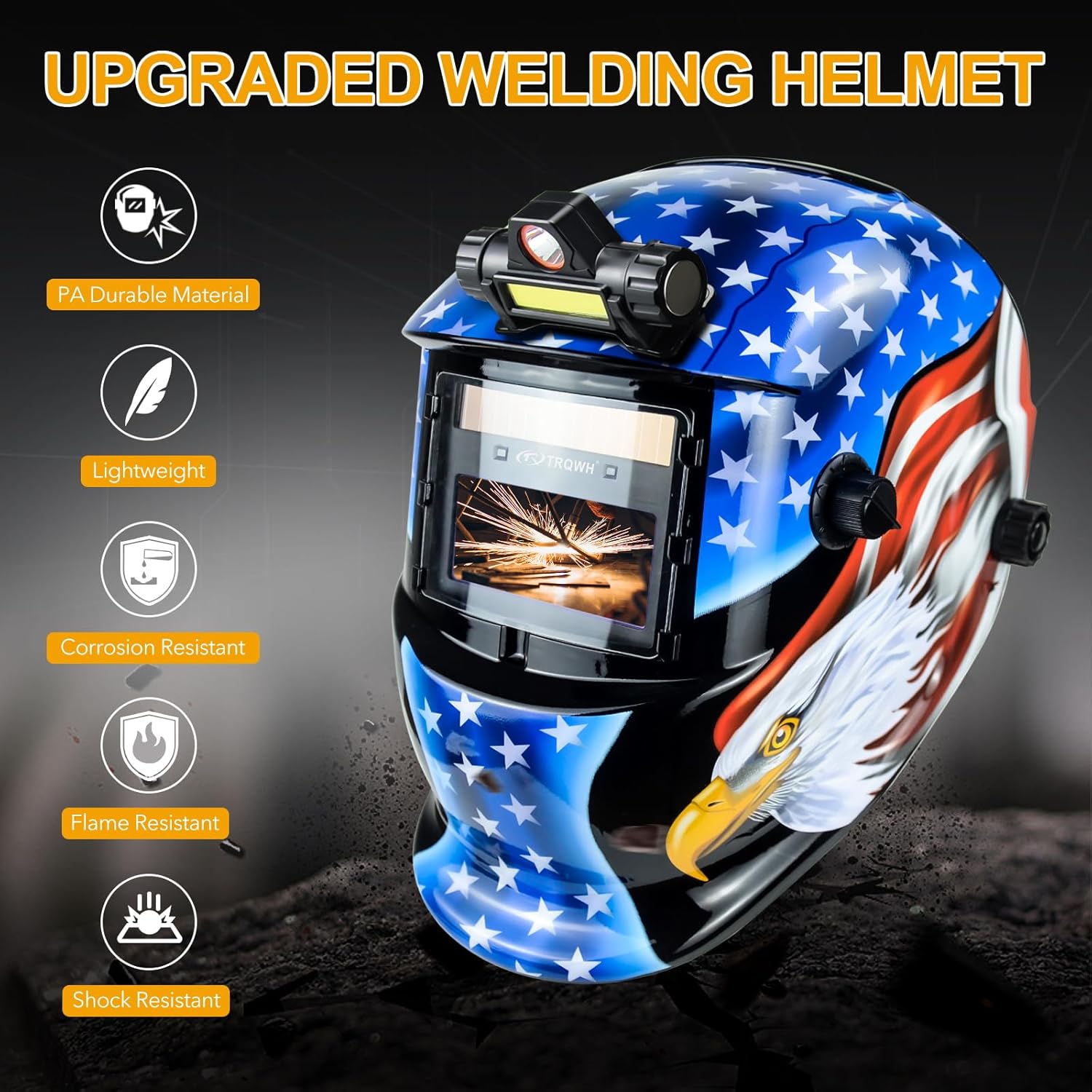 TRQWH Welding Helmet Auto Darkening Welding Hood with Light True Color 1/1/1/2 Top Optical Clarity Wide Shade 9-13 Welder Helmet Welding Mask with Grinding (KTS-HD109)