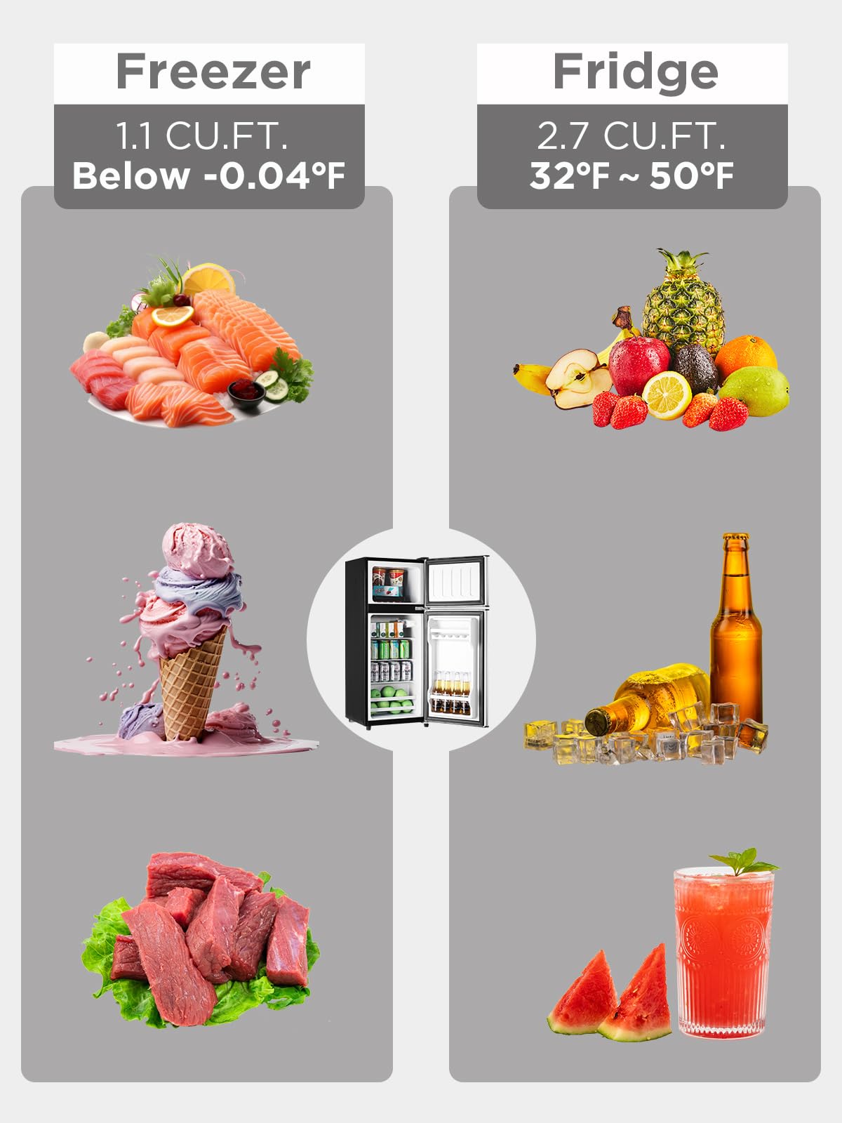 F.W.Woolworths 3.8 Cu.Ft Compact Refrigerator With Freezer, 2 Doors Fridge With Adjustable Thermostat Control, Small Refrigerator For Kitchen, Dorm, Apartment, Garage, Office, Silver on Fridge.com - View 5