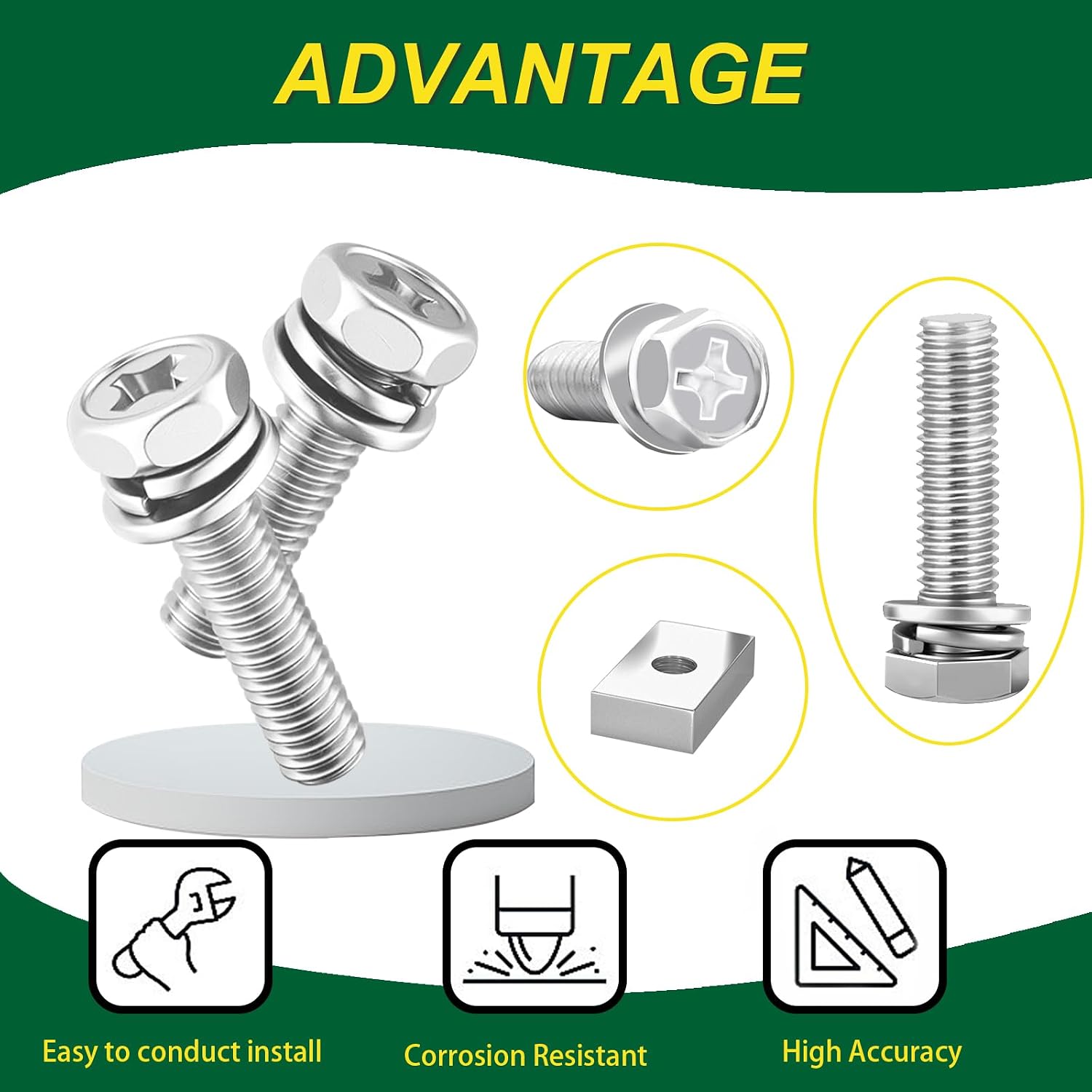 72PCS Motorcycle Battery Terminal Bolts and Nuts Assortment Kit M6*10/12/14/16/18/20mm 304 Stainless Steel Battery Terminal Bolt Screws with Square Nuts for ATV Bike, Motorcycle, Scooter