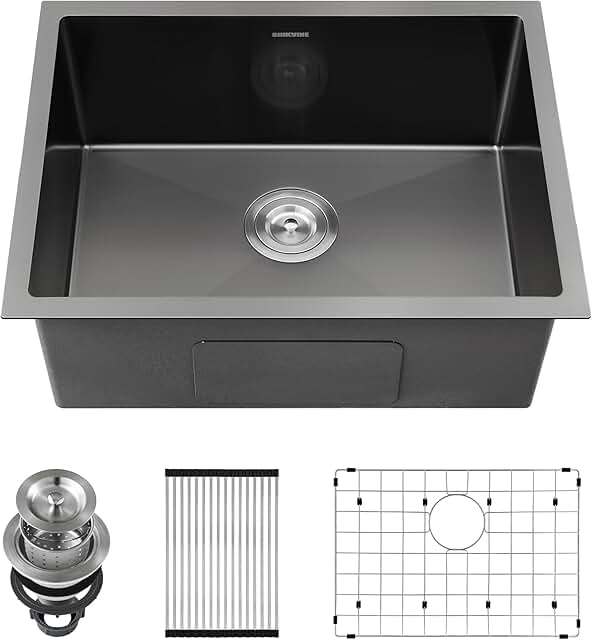 Black Kitchen Sink Undermount 22 x 18 inch, SINKVINE PVD Nano Stainless ...