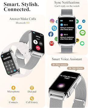 Fitness Tracker Watch for Women Men, Step Counter Compatible with iPhone Android, IP68 Waterproof Activity Tracker with Sleep Monitor, 110+ Sports (Classic, Silver, 1.57)