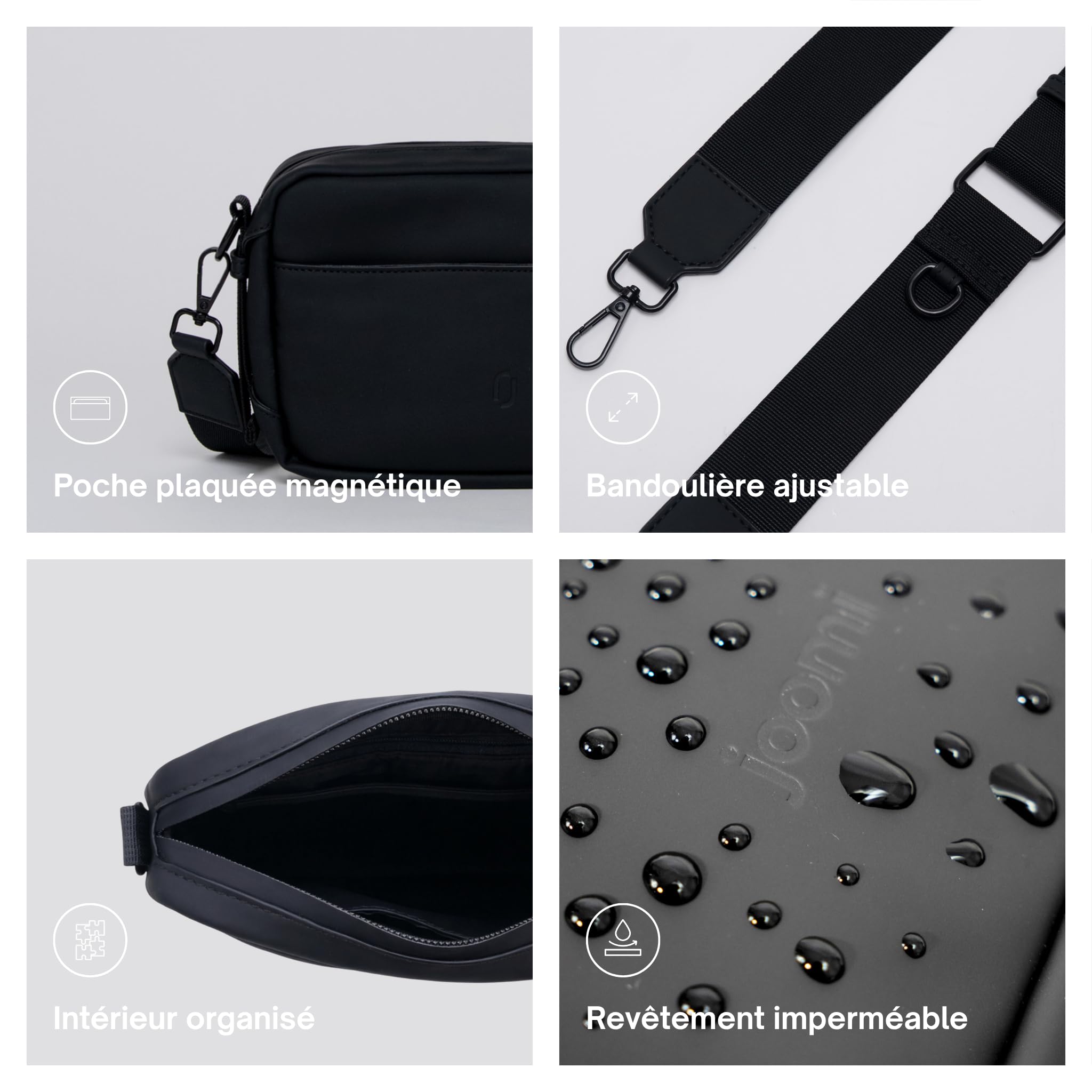 Joomi Sac à Bandoulière Style Urbain Imperméable Anti-Vol Noir