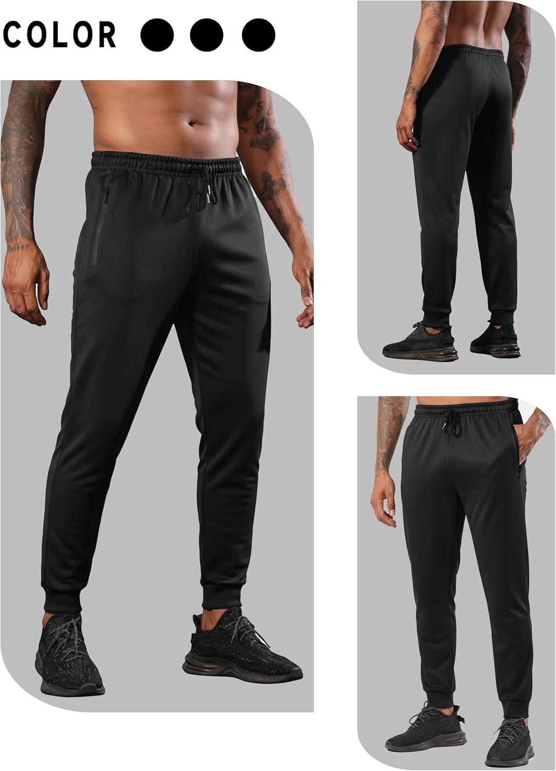 RPOVIG Men's Sweatpants 3 Pack Zipper Pockets Mens Joggers Pants Gym Workout Clothes Athletic Casual Set - Image 2