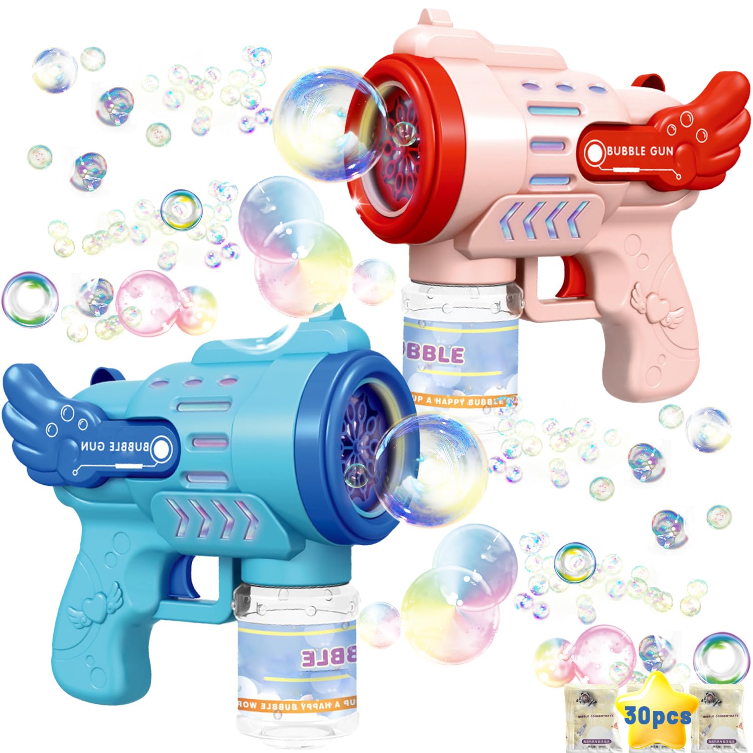 Masroo 2 PCS Bubble Guns Machine for Kids 4-8: Automatic 10-Hole Bubble Guns with Rich Bubbles & 30PCS Concentrated Bubble Liquid - Summer Outdoor Bubble Gun Blaster Toys -Party Bubble Blower
